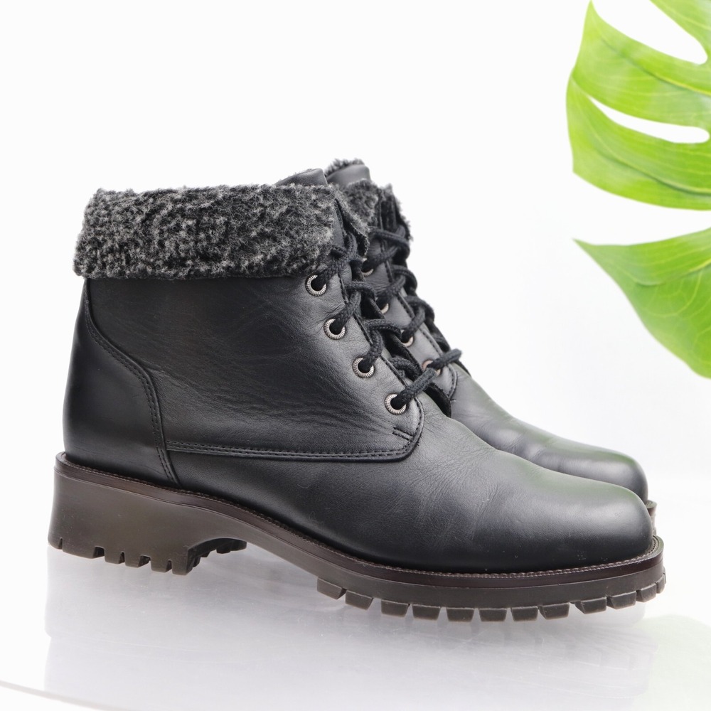 Blondo Womens Snow Boots Size 10 Black Leather Lug Sole Ankle Lace Up Waterproof